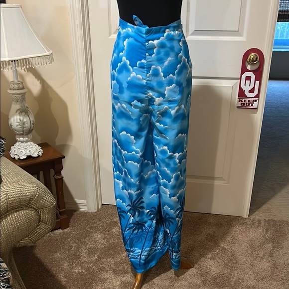 Caribbean Blue Tropical Print Wrap Pants. OS. Nearly new - Picture 1 of 8